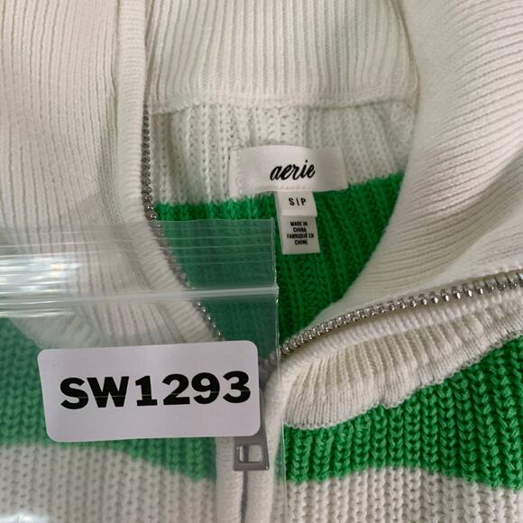 Aerie S Womens Oversized Beyond Quarter Zip Sweater Polo Green Stripe Acadamia - Picture 4 of 8